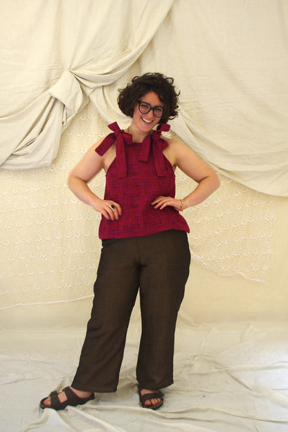 Belly Pantaloni in lino marrone cangiante TAGLIA 1