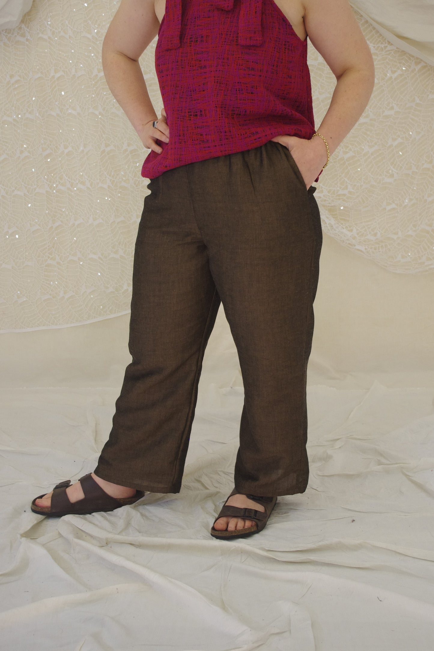 Belly Pantaloni in lino marrone cangiante TAGLIA 1