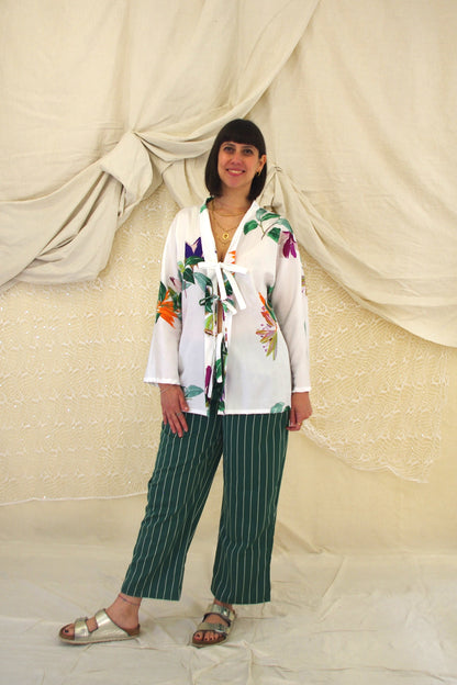 Belly Pantaloni in cotone verde a righe bianche TAGLIA 1