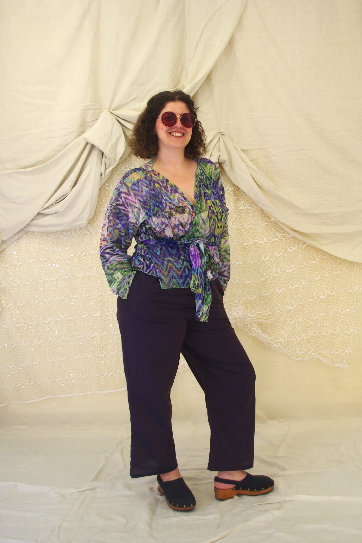 Belly Pantaloni in cotone blu viola cangiante TAGLIA 3